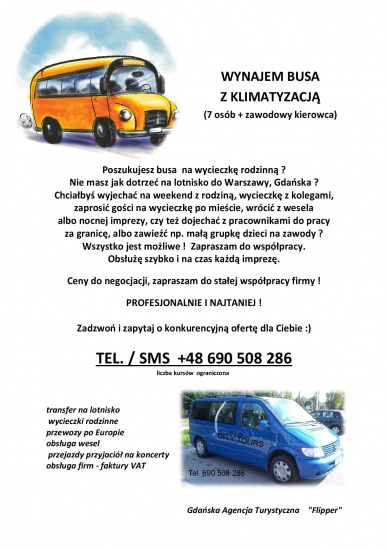 Wynajem busa z kierowcą  transfer lotnisko, przewóz pracowników